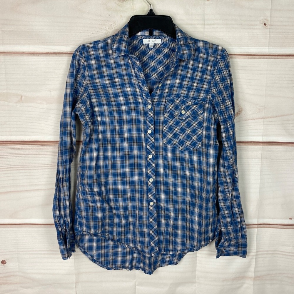 Delia's Top Womens XS Blue Plaid Button Up Shirt Pocket Long Sleeve Collar